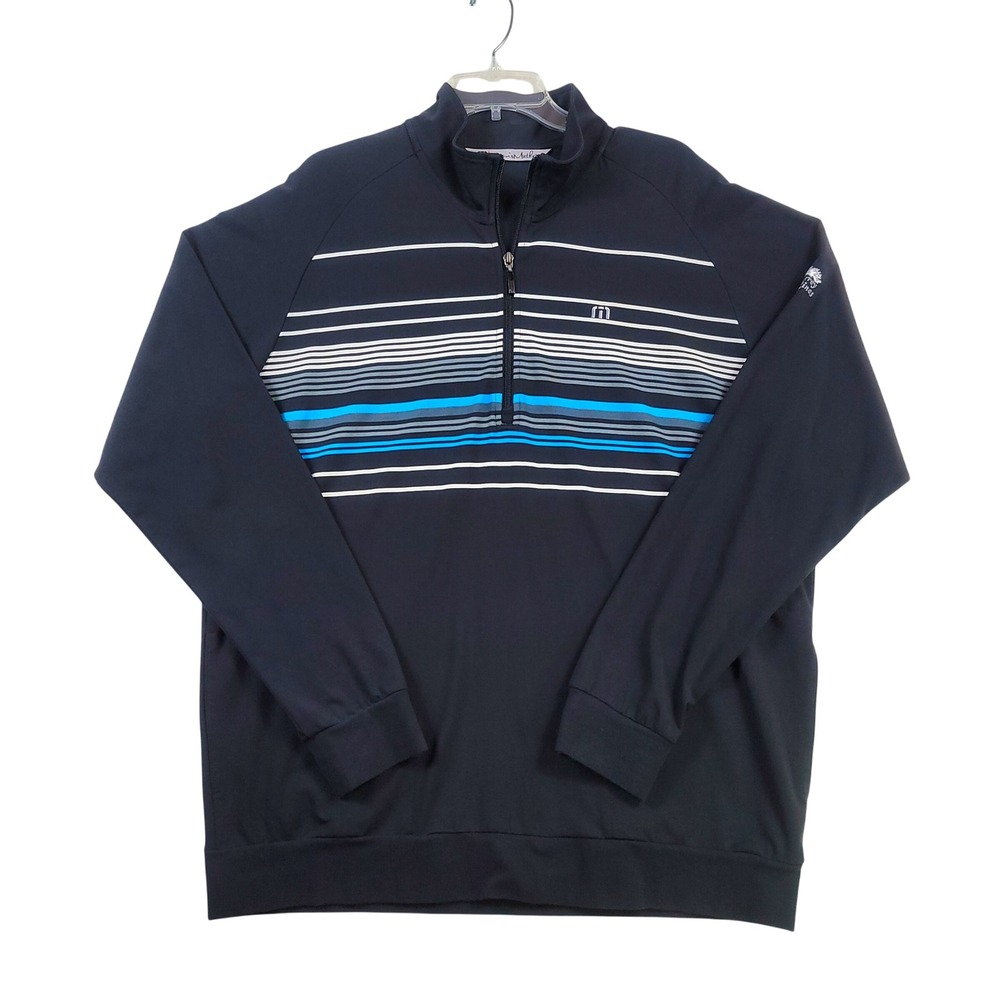 TravisMathew Torrey Pines Quarter Zip Pullover Mens XL Navy Striped Performance